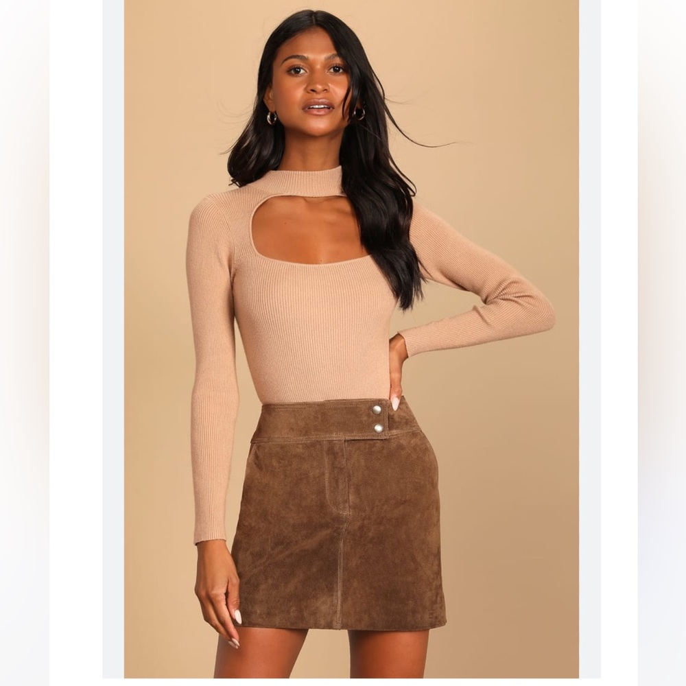 Truffle Brown Suede Leather Mini Skirt